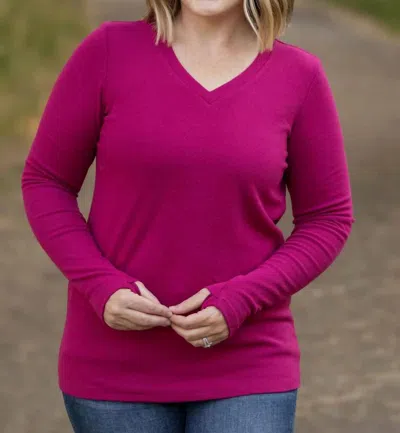 Michelle Mae Long Sleeve Tee In Magenta In Purple