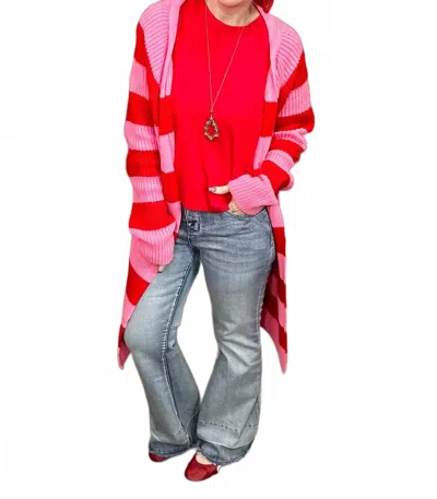 Michelle Mae Love Stripes Sweater Cardigan In Pink And Red In Multi