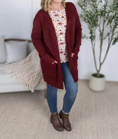 Michelle Mae Madison Cozy Cardigan In Burgundy In Red