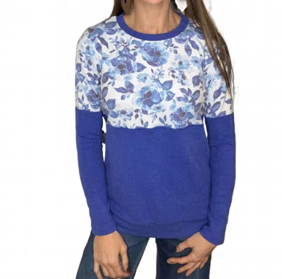 Michelle Mae Natalie Pullover Top In Sapphire Floral In Blue