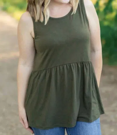 Michelle Mae Olive Renee Ruffle Tank In Green