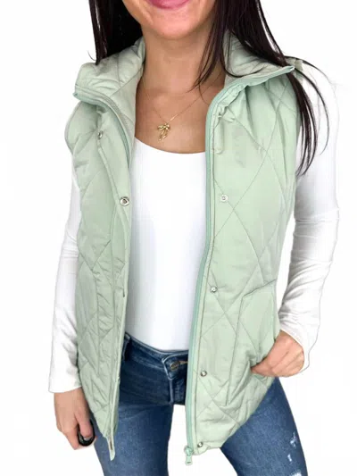 Michelle Mae One Call Away Puffer Vest In Sage Green In Blue