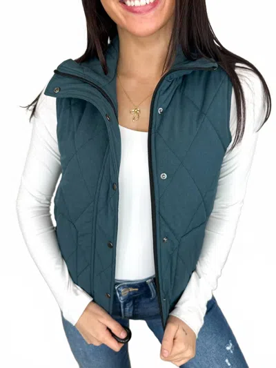 Michelle Mae One Call Away Puffer Vest In Teal Blue In Animal Print