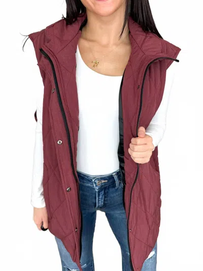 Michelle Mae One Call Away Puffer Vest In Wine Red In Multi