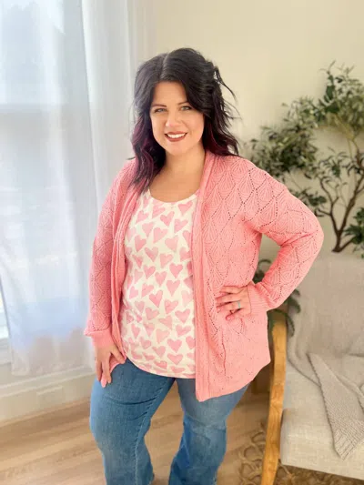Michelle Mae Open Knit Cardigan In Rose In Pink