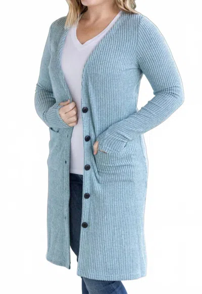Michelle Mae Rachel Ribbed Cardigan With Pockets In Blue