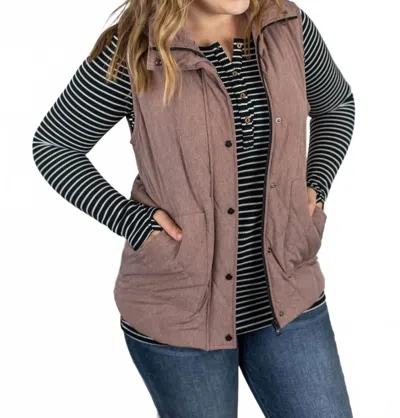 Michelle Mae Remy Zip Up Vest In Chestnut In Brown