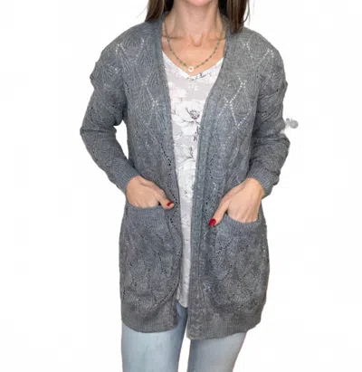 Michelle Mae Romona Open Knit Cardigan In Gray