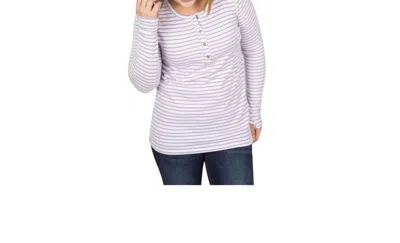 Michelle Mae Spring Long Sleeve Henley Top In Lavender/white Stripes In Purple