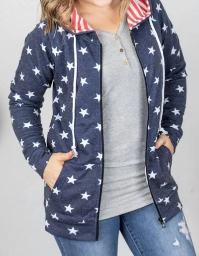 Michelle Mae Stars And Stripes Zip Up Hoodie In Blue