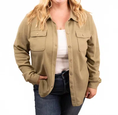 Michelle Mae Timeless Threads Thermal Button Up Shirt In Light Olive In Gold