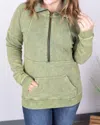 Michelle Mae Vintage Wash Half-zips In Olive In Green
