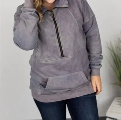 Michelle Mae Vintage Wash Half-zips In Slate In Grey