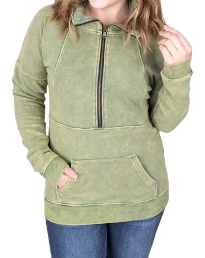 Michelle Mae Vintage Wash Half-zips In Olive In Green