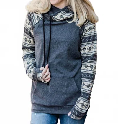 Michelle Mae Winter Nights Double Hoodie With Pocket & Thumbholes In Multi-grey In Blue