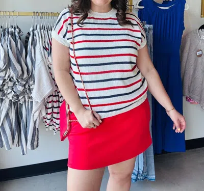 Michelle Mae Women's Americana Stripes Open Knit Top In White Multi
