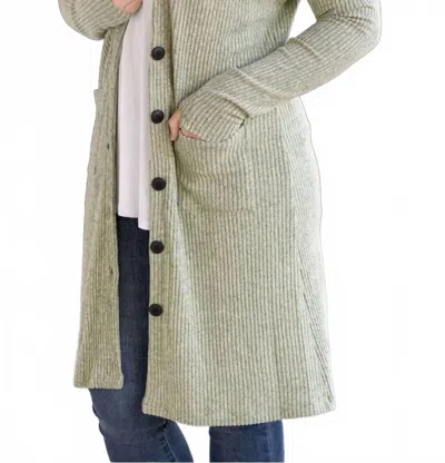Michelle Mae Women's Button-front Rachel Ribbed Cardigan In Sage In Gray
