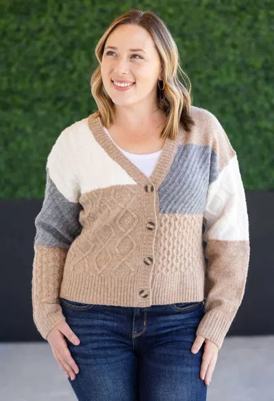 Michelle Mae Women's Button-up Sweater Cardigan In Beige In Brown