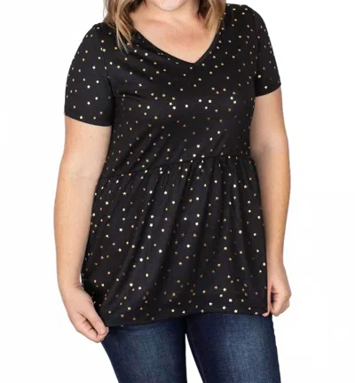 Michelle Mae Women's Sarah Ruffle Top In Nights Metallic Gold Star In Black