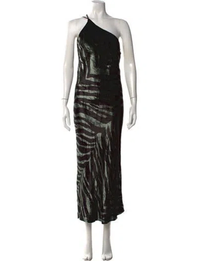 Pre-owned Michelle Mason Animal Print Long Dress In Green