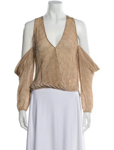 Pre-owned Michelle Mason Animal Print V-neck Crop Top In Neutral