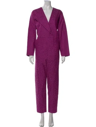 Pre-owned Michelle Mason Animal Print V-neck Jumpsuit W/ Tags In Purple