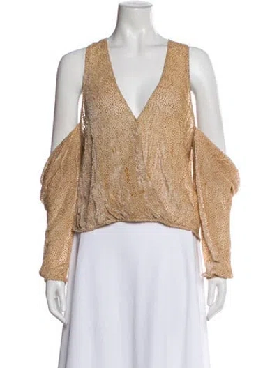 Pre-owned Michelle Mason Animal Print V-neck Top In Neutral