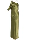 Michelle Mason Asymmetric Design Silk Gown In Green