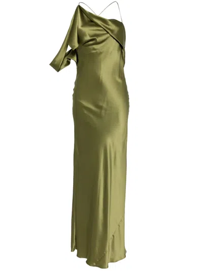 Michelle Mason Asymmetric Design Silk Gown In Green