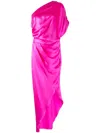 Michelle Mason Asymmetric Draped Midi-dress In Pink