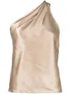 Michelle Mason Asymmetric Halterneck Silk Top In Gold