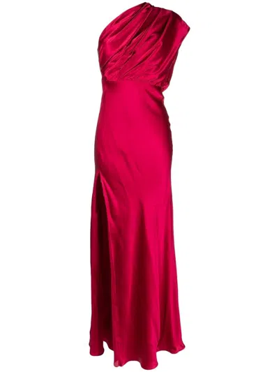 Michelle Mason Asymmetric Open-back Gown In Rot