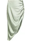 Michelle Mason Asymmetric Ruched Silk Skirt In Green