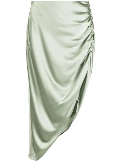 Michelle Mason Asymmetric Ruched Silk Skirt In Green