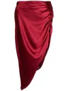 Michelle Mason Asymmetric Ruched Silk Skirt In Red