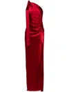 Michelle Mason Asymmetric Silk Maxi Gown In Red