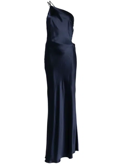 Michelle Mason Asymmetrical Design Silk Gown In Blue