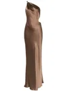 Michelle Mason Asymmetrical Design Silk Gown In Brown