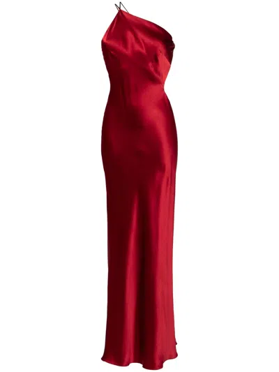 Michelle Mason Asymmetrical Design Silk Gown In Red