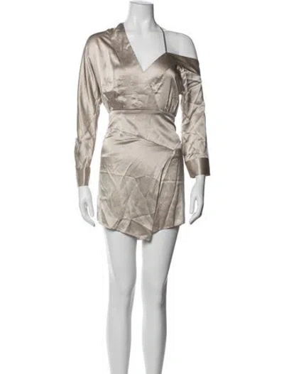 Pre-owned Michelle Mason Asymmetrical Mini Dress In Neutral