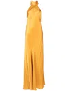 Michelle Mason Backless Halter-neck Tie Gown In Gold