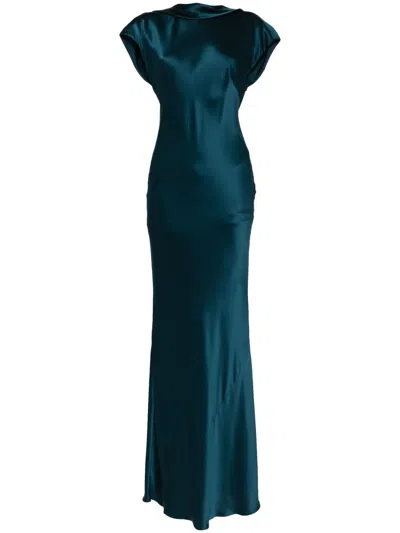 Michelle Mason Backless Silk Gown In Blue