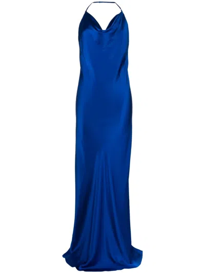 Michelle Mason Bias-cut Silk Gown In Blau