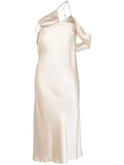 Michelle Mason Bias-cut Silk Midi Dress In Nude