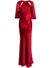 Michelle Mason Capelet-sleeve Gown In Red