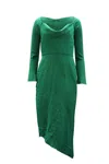 Michelle Mason Cowl Neck Asymmetrical Midi Dress In Green Viscose In Green