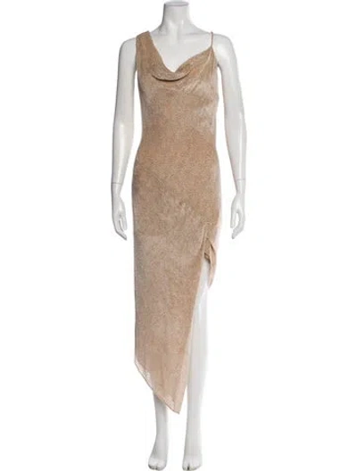 Pre-owned Michelle Mason Cowl Neck Long Dress In Neutral