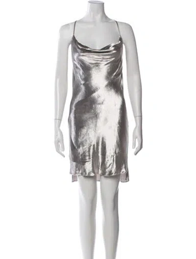 Pre-owned Michelle Mason Cowl Neck Mini Dress In Neutrals