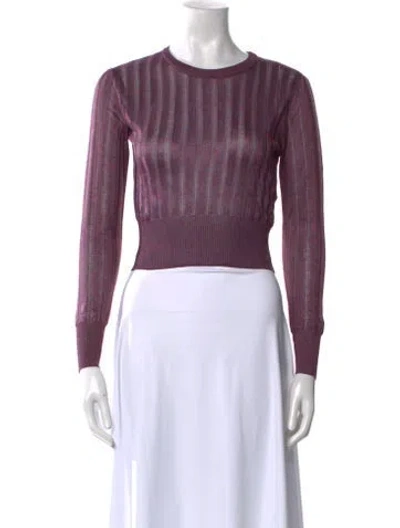 Pre-owned Michelle Mason Crew Neck Long Sleeve Crop Top In Purple
