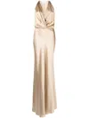 Michelle Mason Draped Halterneck Gown In Gold